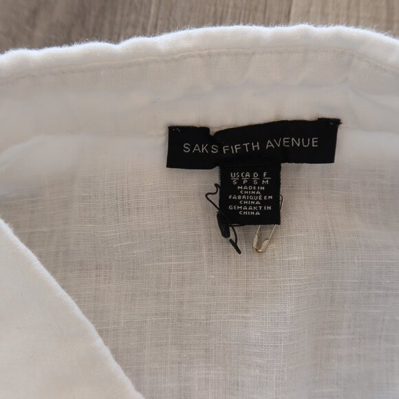SAKS FIFTH AVENUE 100% linen white shirt top summer basic minimalist popover Sml - Picture 2 of 8